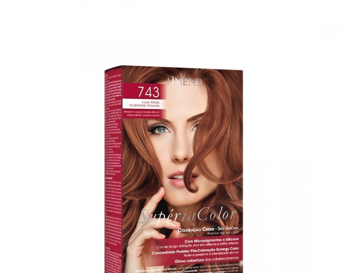 Cream Colour without Ammonia 743 Medium Copper Golden Blond Amend Superia Color - Kit