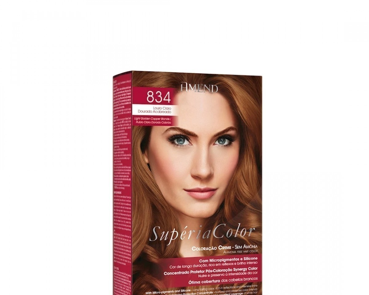 Cream Colour without Ammonia 834 Light Golden Copper Blond Amend Superia Color - Kit